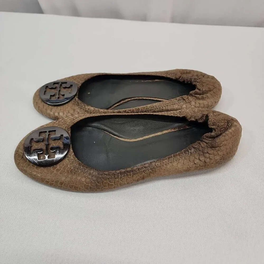 Tory Burch Size 6 Brown Snakeskin Reva Ballet Flats
